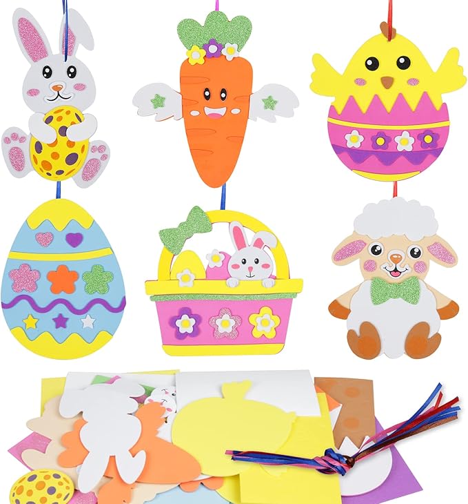 Fennoral 12 Pack Easter Craft Kit for Kids Make You Own Easter Foam Stickers Ornament DIY Easter Arts and Crafts for Easter Party Supplies Easter Decoration