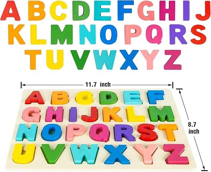 Attmu Wooden Puzzles for Toddlers, Alphabet Puzzle and Number Puzzle, 2 in 1 Preschool Educational Learning Toys with Chunky Wood ABC Puzzle Board, for Girls Boys Kindergarten Set of 2