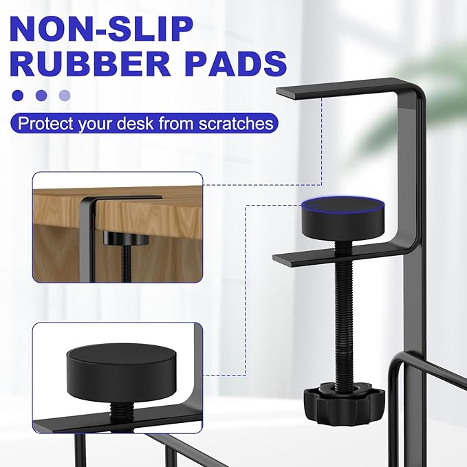 15.7” Under Desk Cable Management Tray, No Drill Steel Cable Tray Organizers, Wire Management Tray Cable Rack with Clamp Mount, Metal Under Desk Tray with Wire and Cord Organizer (Black, 1 Pack)