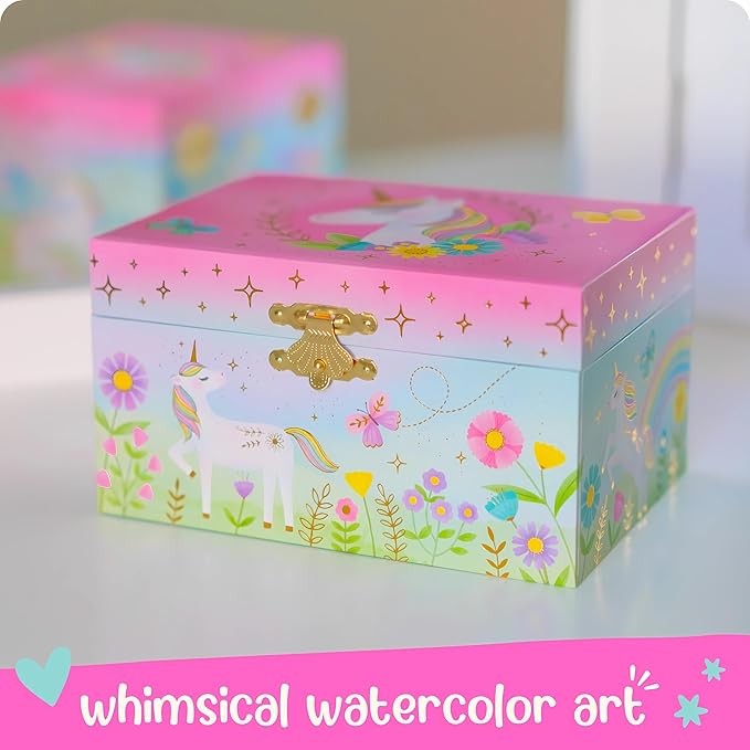 Floral Unicorn Jewelry Box - Unicorn Toys for Girls Age 4-6 - Kids Jewelry Box with Spinning Unicorn - 6 x 4.7 x 3.5 in