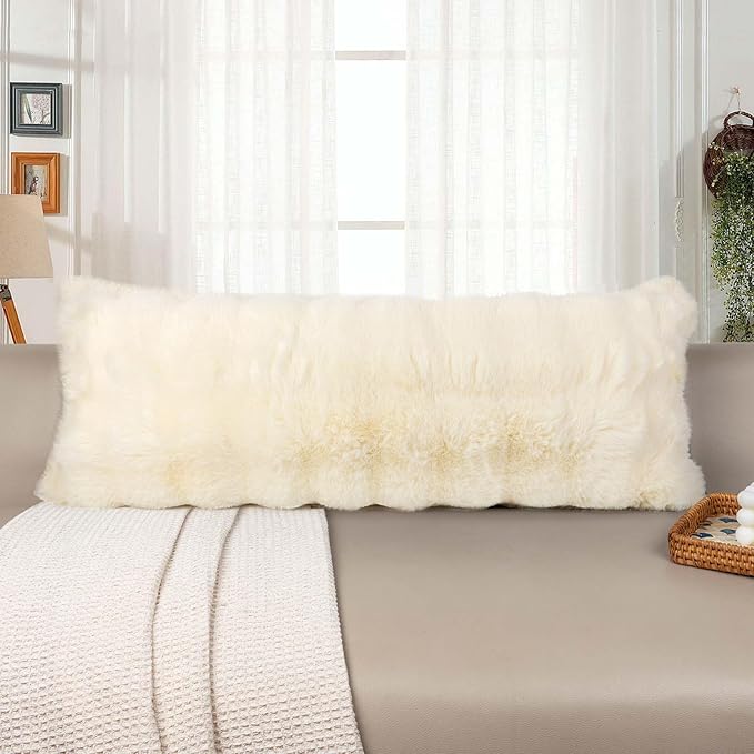 14x36 Faux Fur Lumbar Pillow Cover, Cream Bubble Texture Raised Plush Soft Cushion Case for Sofa Bed Living Room Home Decor, ONLY 1 Cover