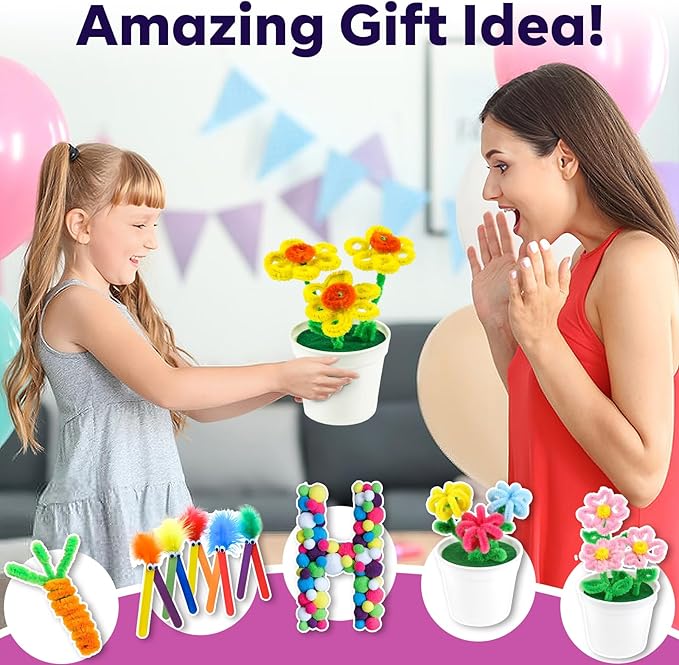 FUNZBO Arts and Crafts Supplies for Kids - Kids Crafts with Pipe Cleaners, Popsicle Sticks, Pompoms & Stickers, All in One Homeschool Supplies, Toys Crafts for Girls & Boys Age 4+ (Jumbo)
