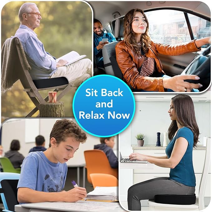 Seat Cushion & Lumbar Support Pillow for Office Chair, Car, Wheelchair Memory Foam Desk Chair Cushion for Sciatica, Lower Back & Tailbone Pain Relief Desk Pad with Adjustable Strap 3D Washable Cover