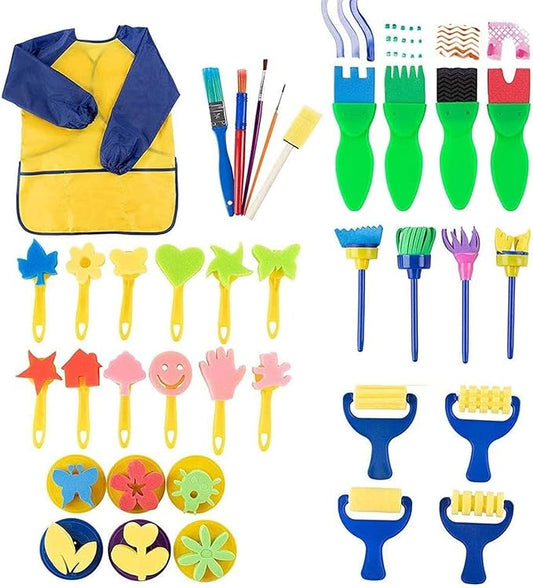 36 Piece Kids Painting Kit for Arts and Crafts with Foam Paint Brushes, Rollers and Stamps