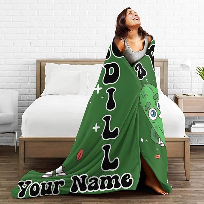 Custom Pickle Blanket with Name for Boys Girls, Personalized Cute I'm Kind of a Big Dill Themed Design Printed Throw Blankets for Kids Lap, Chair Sofa, Giftable Blanket, 40"x 50"
