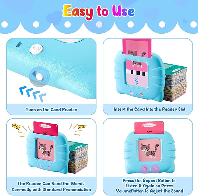 Talking Flash Cards Pocket Speech Toys - 336 Sight Words Montessori Audible Speech Buddy Preschool Educational Learning Pocketspeech Speech Therapy Toy for Toddler, ABC Learning (Blue)