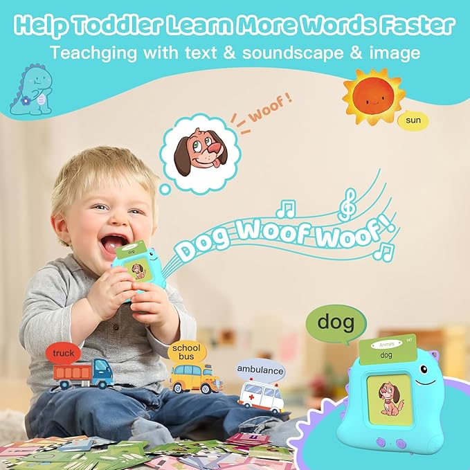 Talking Flash Cards, Montessori Learning Toy for Toddler, Autism Sensory Product Speech Therapy Toys, Preschool Kindergarten Educational Toy Sight Words Phonics for 2 3 4 Year Old Boys Girls