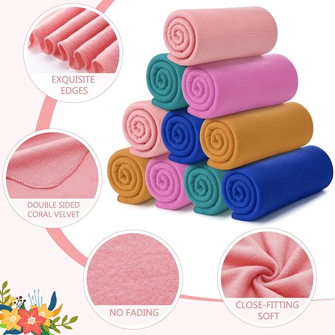 Buryeah 10 Pcs Fleece Blanket Bulk Warm Soft Fleece Blankets Cozy Lightweight Throw Blankets Plush Pet Throw Blanket for Home Bed Sofa Office Wedding Gifts Travel(50" X 60",Pastel Color)