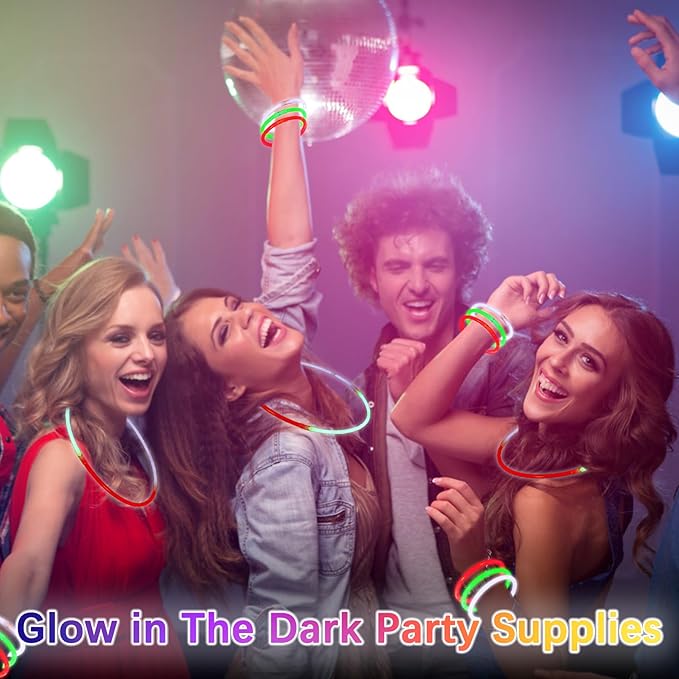 Green Glow Sticks Bulk,200 Pcs Glow Bracelets and Glow Necklaces with Connectors,Glow in The Dark Party Supplies,Glow Party Favors,Glowsticks for Party Christmas Carnival Birthday (8 Inch)