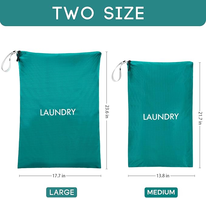 Travel Laundry Bag (2 Pcs - Large + Medium) - Foldable Waterproof Washable Wet Dry Bag for Gym, Swimming, Yoga, and Workout Perfect for Dirty Clothes, Bathing Suits, Travel Accessories (Blue)