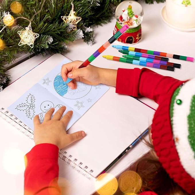 24 Pcs Christmas Coloring Book for Kids Bulk with 24 Crayons, Christmas Activity Books with Marker Xmas Stocking Goodie Bag Stuffers for Holiday Students Classroom Gifts Party Favors (Cute)