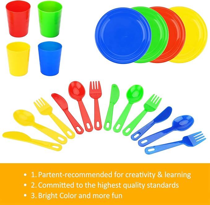 Flormoon Play Dishes Set - 27pcs Durable Pretend Play Cooking Toys - Super Sturdy, BPA Free, Food Safe, Phthalate Free - Kid Dishes Kitchen Toys for Boys and Girls 2+ Years