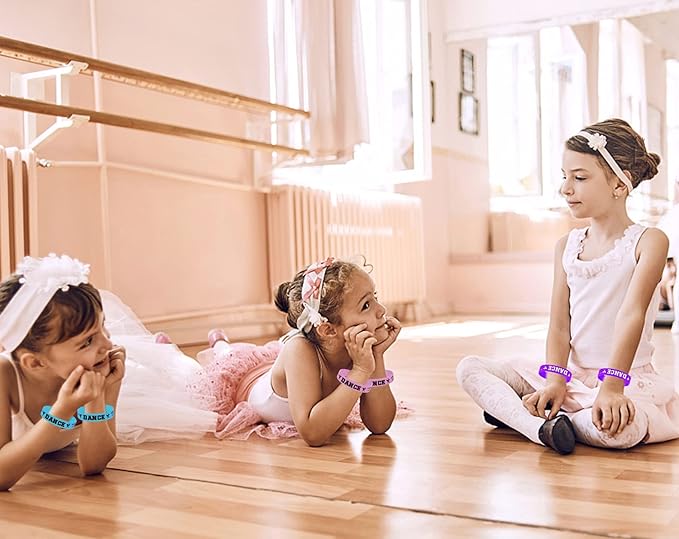 48PCS Ballet Dance Party Rubber Bracelets for Girls - Dacing/Dance Movements Ballerina First 21st birthday Party Favors Supplies Decorations Goodie Bag Favor Stuffers Silicone Wristbands