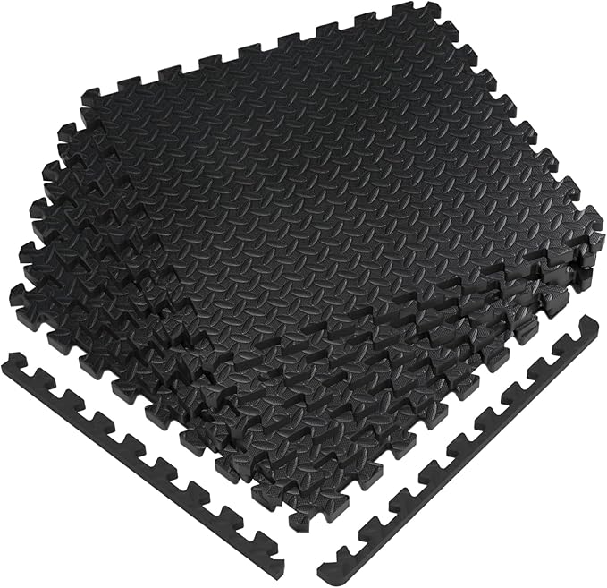 24 Sq Ft (6 Tiles) Interlocking Exercise Mats, EVA Foam Gym Floor Tiles for Home Gym, Yoga, Kids Playroom, Non-Slip Protective Flooring