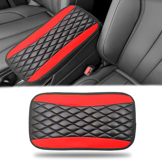 Car Center Console Cover, Universal Leather Waterproof Armrest Seat Box Cover Protector, Comfortable Car Decor Accessories Fit for Most Cars, Vehicles, SUVs-Red