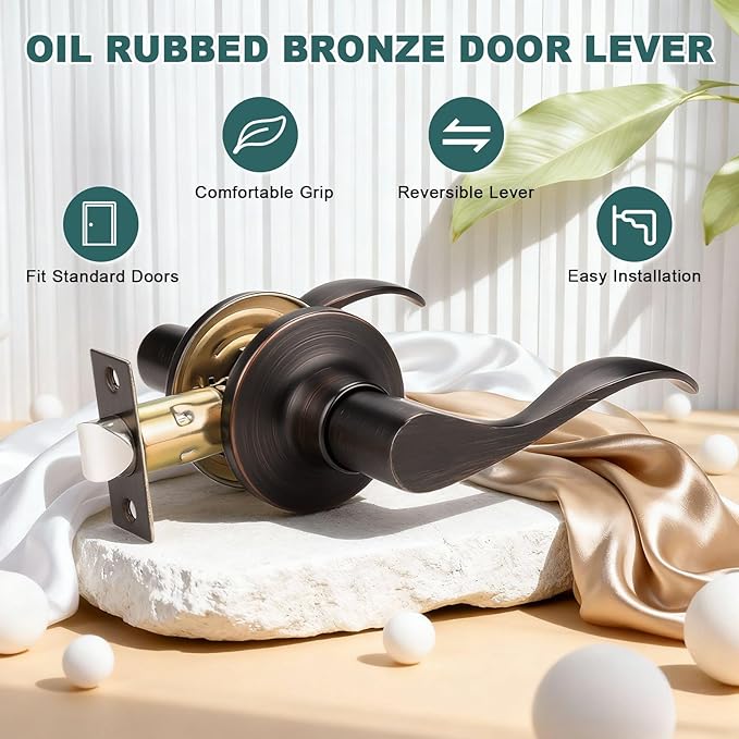 GOBEKOR 1 Pack Door Handles Oil Rubbed Bronze Passage Door Knobs for Hallway Closet Door Lever Keyless Interior Door Handles