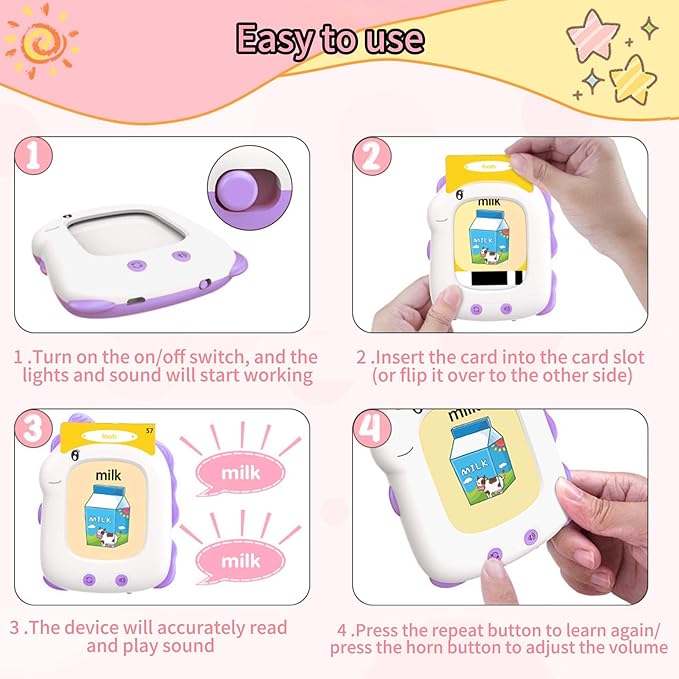 Talking Flash Card, Learning Toys for Ages 2-5, Montessori Learning Educational Sensory Toys, Kids Gift for Boys Girls Birthday Preschool Activity,224 Sight Words (Purple, Small)