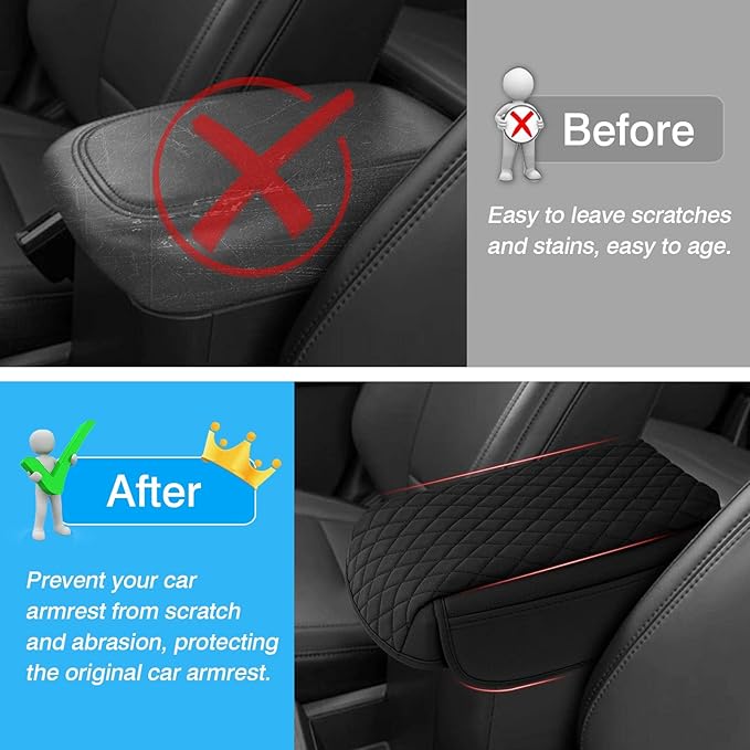 FIILINES Center Console Cover for Ford Maverick 2022-2026, Armrest Cover Leather Pad Cushion Maverick Accessories Armrest Cover Anti-Scratch Black