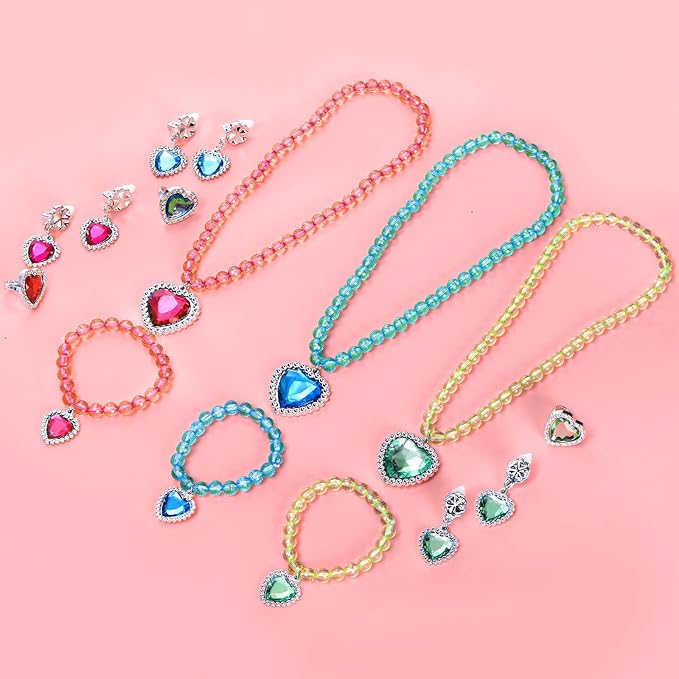 Coloch 7 Sets Dress up Jewelry, Jewelry Princess Pretend Toy with Bracelet, Necklace, Ring and Earrings, Cosplay Jewelry Set for Party