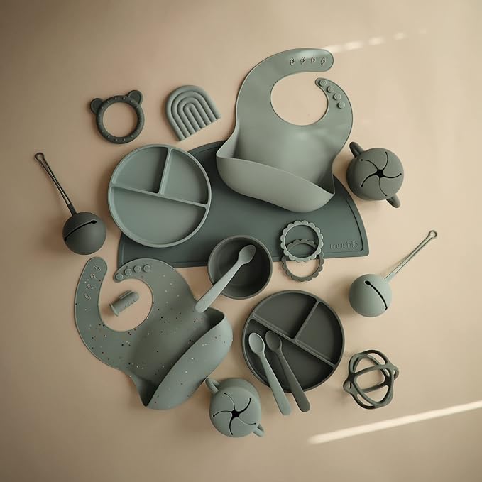 mushie Silicone Snack Cup | Spill Proof Food Container for Toddler and Baby (Dried Thyme)