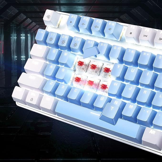 MageGee Mechanical Gaming Keyboard, 104 Keys White Backlit Mechanical Keyboards with Red Switches & Double-Shot Keycaps, Wired Ergonomic Computer Keyboard for Desktop, PC Gamers (White & Blue)