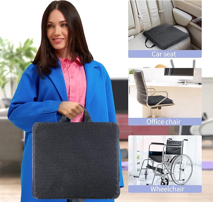Gel Seat Cushion, for Long Sitting -Double Thick Gel Seat Cushion Breathable Honeycomb Chair Cushion with Non-Slip Cover for Office Chair Car, Wheelchair, Long Trips,Relief Sciatica Pain