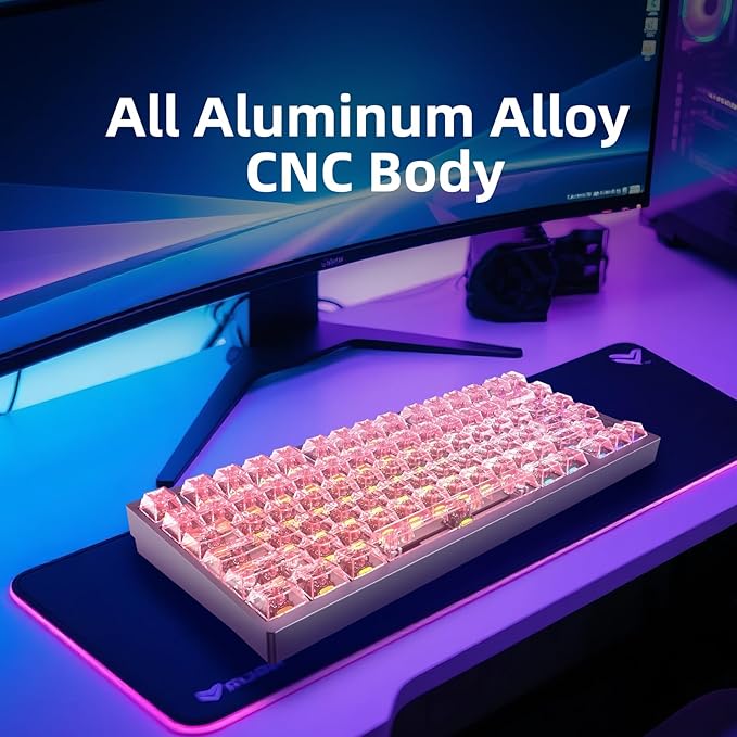 MG75MAX 81 Keys Wired Magnetic Switch Keyboard, 256KHZ Single Key Scan Rate, PCB Nano-Coating Waterproof, Hall Effect, 8KHZ/ARGB/CNC Aluminum Gaming Keyboard(Pink)