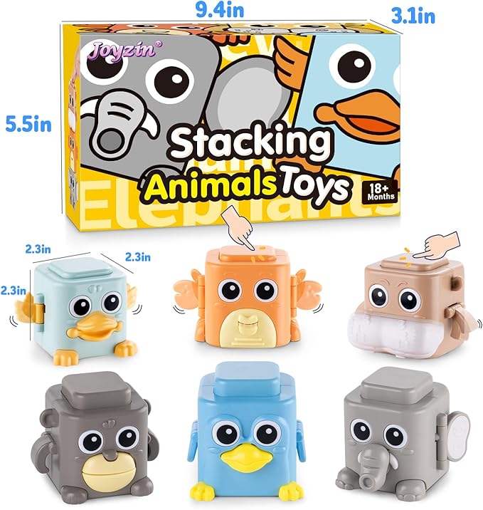Stacking Toys for Toddlers, 6 Pcs Cause and Effect Toys Animal Push Game, Sensory Montessori Fine Motor Skills Fidget Toys for Ages 2 3 4 5 6 Year Old Boys Girls Kids Birthday Gifts