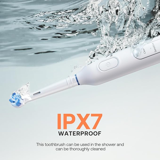 Bitvae Rotating Electric Toothbrush 2 Packs for Adults and Kids, 8 Brush Heads 60-Day Battery Life, 5 Modes Power Toothbrush with 2-Minute Smart Timer, Black & White, R1