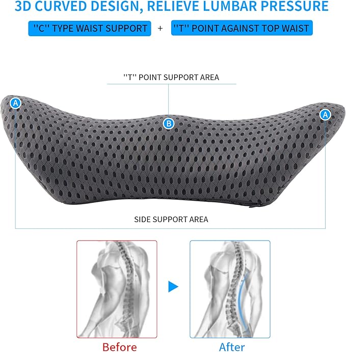 Lumbar Pillow, Memory Foam Lumbar Support Pillow for Office Chair and Car Seat, Back Support Pillow for Lower Back Pain Relief, Support Cushion Back Pillow for Sleeping, Driving, Resting