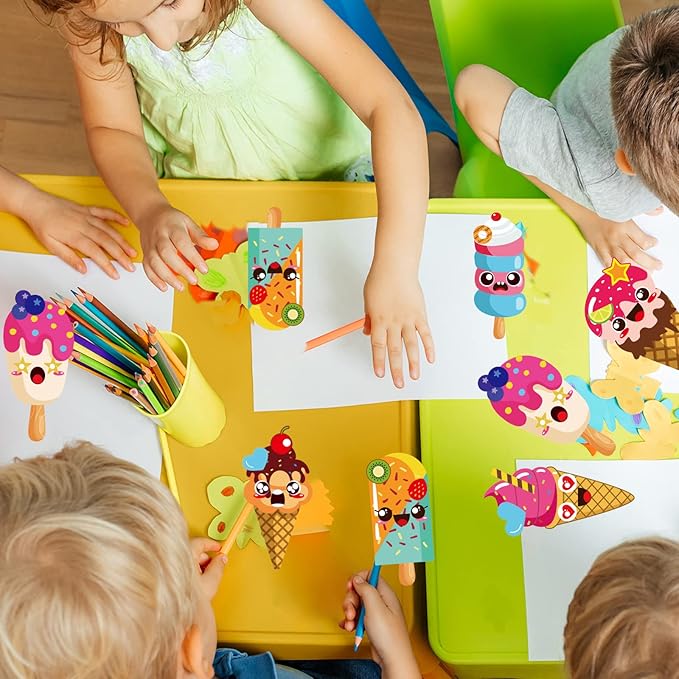 30 Packs Summer Ice Cream Craft Kits for Kids Sweets DIY Sticker Art Craft Set for Early Education Home Class Day-Care Fun Game Activities Summer Party Favors