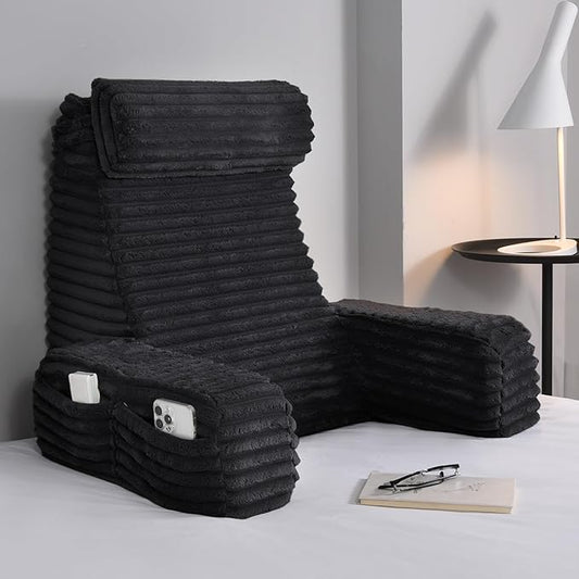 ENITYA 22" XL Ergonomic Bed Pillow for Sitting Up，Backrest Cushion for Reclining,Gaming,Resting,Watching TV,Recovery in Bed, Couch or Floor, Removable Cover, Black
