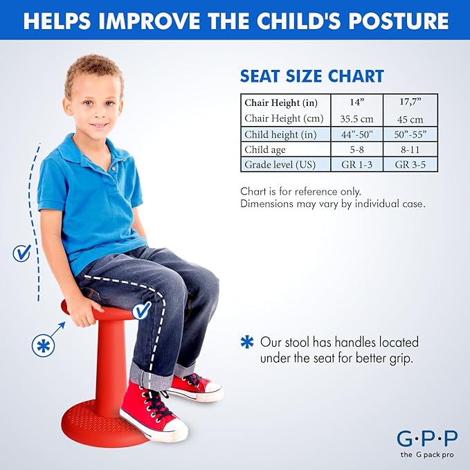 Gpack-pro Kids Wobble Stool 2-Pack – Improves Focus Attention – Non-Slip Base - Wiggle Chair Active Flexible Seating for Preschool Kindergarten Elementary School 17.7-Inch High (Red)