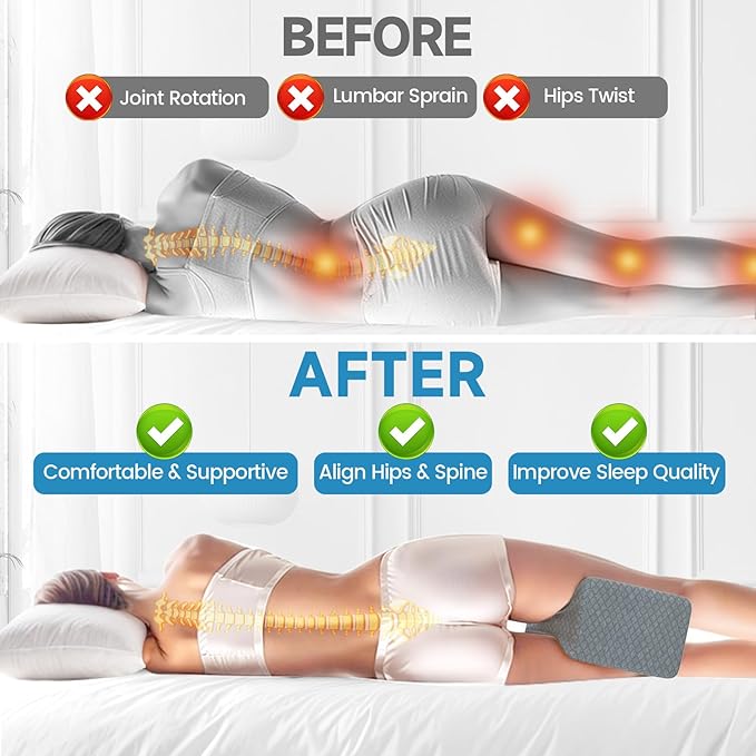 Memory Foam Knee Pillow for Side Sleepers, Support Leg Pillow for Side Sleeping, Smooth Spine Alignment Pillow, Cushion for Hip, Back, Sciatica, Knee, Joints Pain Relief, Gray, X-Large