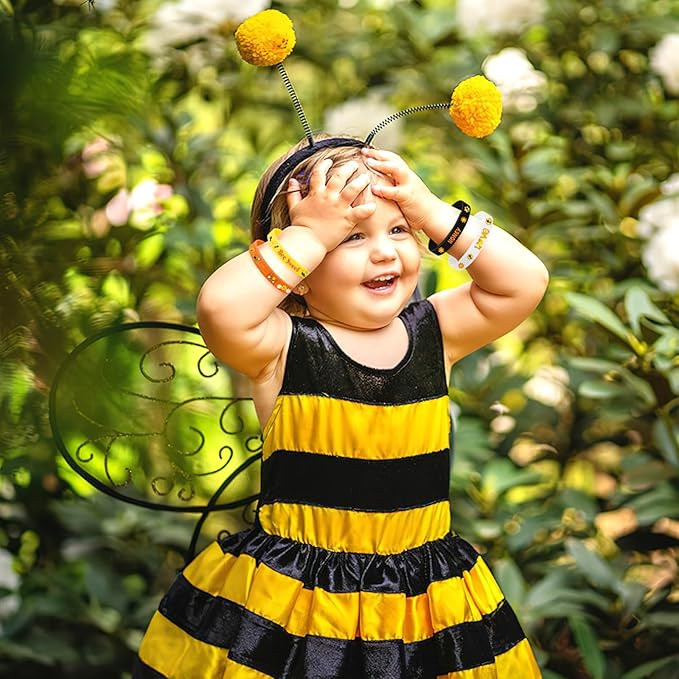 JUNEBRUSHS 42pcs Bee Party Favors Silicone Bracelets Bee Theme Rubber Wristbands Accessories for Students Boy Girl Bee Birthday Baby Shower Party Favors Decorations Supplies(3 Designs)