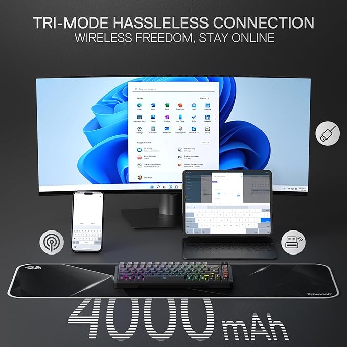 Redragon K724 PRO Wireless Gasket Gaming Keyboard w/Hype 1.14’’ TFT Screen & Knob, 81-Key 75% Mechanical Keyboard, 5-Layer Noise Dampening, Hot-Swap South-Facing RGB Socket, Gradient PBT Keycaps