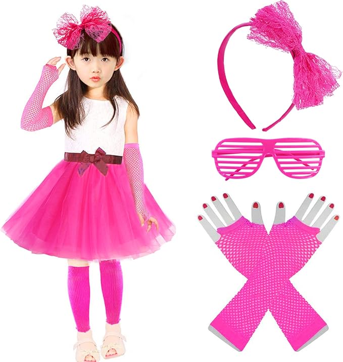 Kids 6 in 1 Costume Accessories 1970s 1980s Fancy Outfits and Dress for Cosplay Party Theme Party for Girl