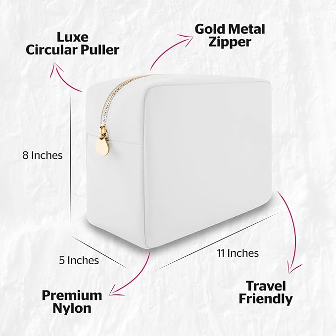 DANCOUR Nylon Makeup Bags for Women Large Preppy Travel Toiletry Pouch Cosmetic Bag Makeup Organizer