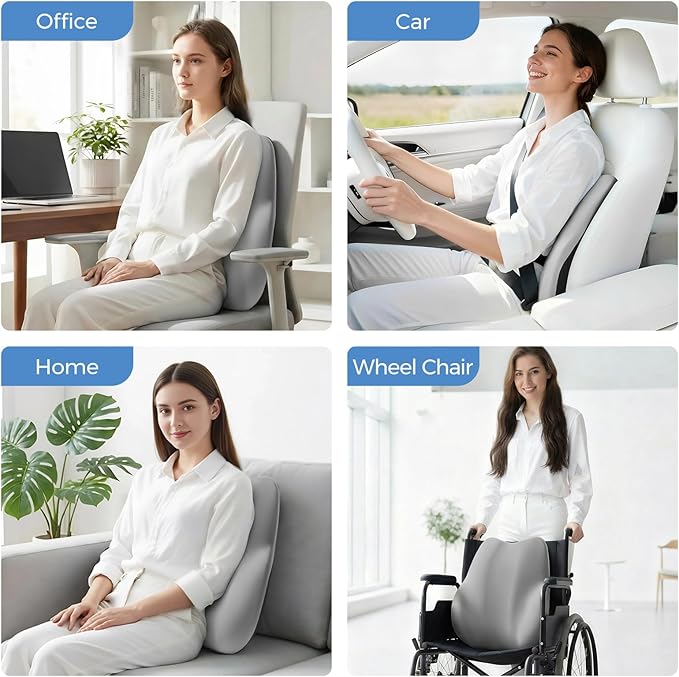 BEBAS Lumbar Support Pillow for Car, Memory Foam Back Cushion for Driving, Ergonomic Lumbar Pillow for Pain Relief, Comfort Lower Back Support for Office Chairs, Car Seat, Wheelchair -Gray