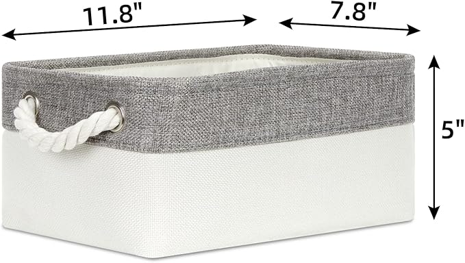Bidtakay Small Fabric Storage Bins for Closet & Bathroom - Set of 6 Grey & White Baskets - Organizers for Pantry & Kids' Bedroom
