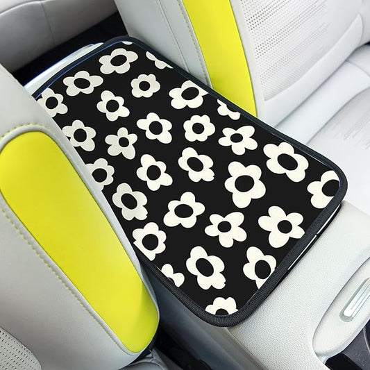 Adastrah Car Center Console Cover,White Flowers Auto Center Console Pad,Armrest Cover Protector for Vehicle SUV Truck Car