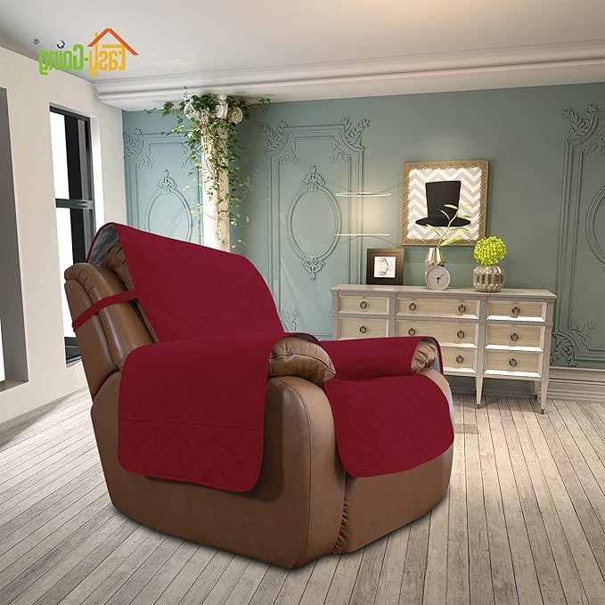 Easy-Going Sofa Slipcover Waterproof Oversized Recliner Chair Cover Non-Slip Fabric Couch Cover for Living Room Washable Furniture Protector for Pets Kids Dog (Oversized Recliner, Christmas Red)