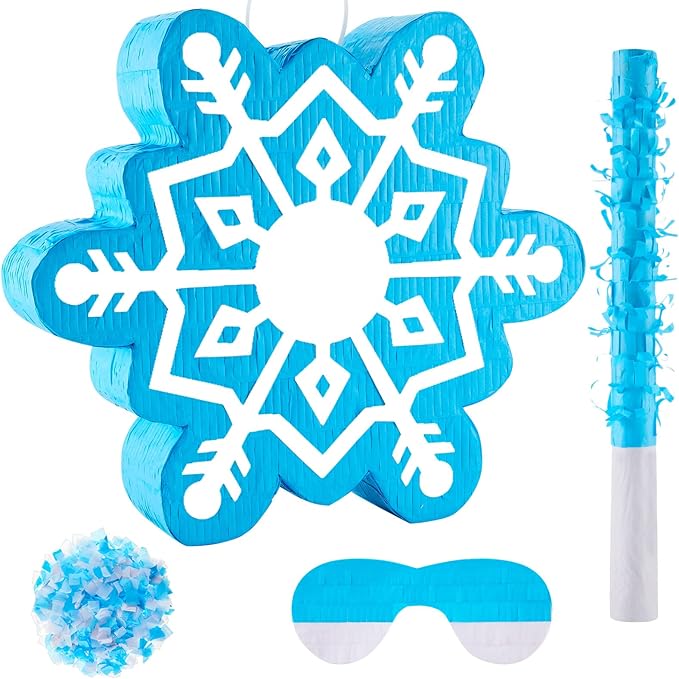 Lewtemi 13.9 x 12.2 Inch Blue Snowflake Piñata Winter Piñata Froze Piñata Birthday Party Supplies with Blindfold Bat Round Tissue Paper for Winter Theme Party Holidays Baby Shower Christmas Decors