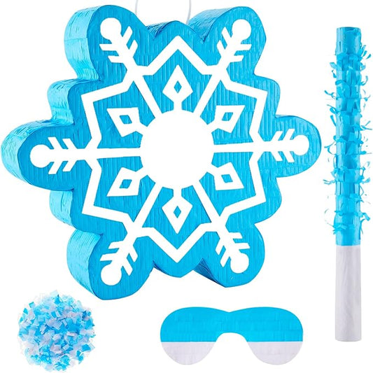 Lewtemi 13.9 x 12.2 Inch Blue Snowflake Piñata Winter Piñata Froze Piñata Birthday Party Supplies with Blindfold Bat Round Tissue Paper for Winter Theme Party Holidays Baby Shower Christmas Decors