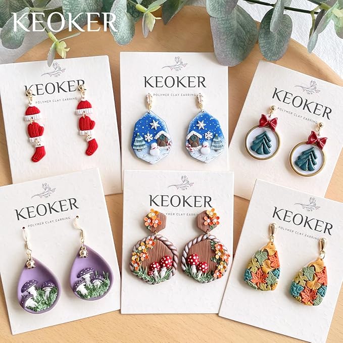 KEOKER Christmas and Fall Polymer Clay Molds, Polymer Clay Silicone Molds, Polymer Clay Mini Molds, 8pcs Earring Molds for Polymer Clay, Polymer Clay Molds for Jewelry(Substitute Micro Clay Cutters)