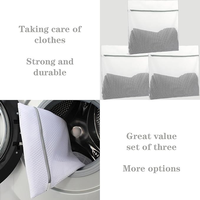 Guozcaray 3 Pcs 24 * 24 inch large laundry bag, laundry storage, washing machine bag with zipper mesh, travel storage and sorting bag for Clothes,Fitted sheets,Sweater, Shoes