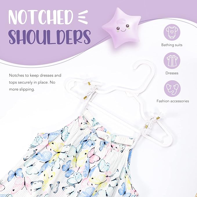 HOUSE DAY Plastic Baby Hangers for Closet 60 Pack, Durable Plastic Kids Hangers for Baby Clothes, Thin & Compact Childrens Hangers, Space Saving White Baby Hangers, Small Hangers for Kids Clothes