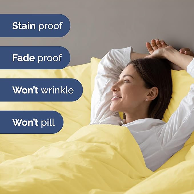 Duvet Cover Queen Size Set - Extra Soft Queen Size Duvet Cover 90 x 90 with 2 Pillow Shams - Hotel Luxury Easy Care and Fade Free with Zipper Closures & Ties - Comfy Breathable Bedding Set (Yellow)