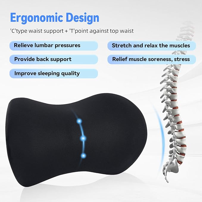 Lumbar Support Pillow for Office Chair and Car Seat, Lumbar Pillow with Adjustable Strap, Memory Foam Back Pillow for Lower Back Pain Relief, Back Support Pillow for Sitting, Driving, Traveling