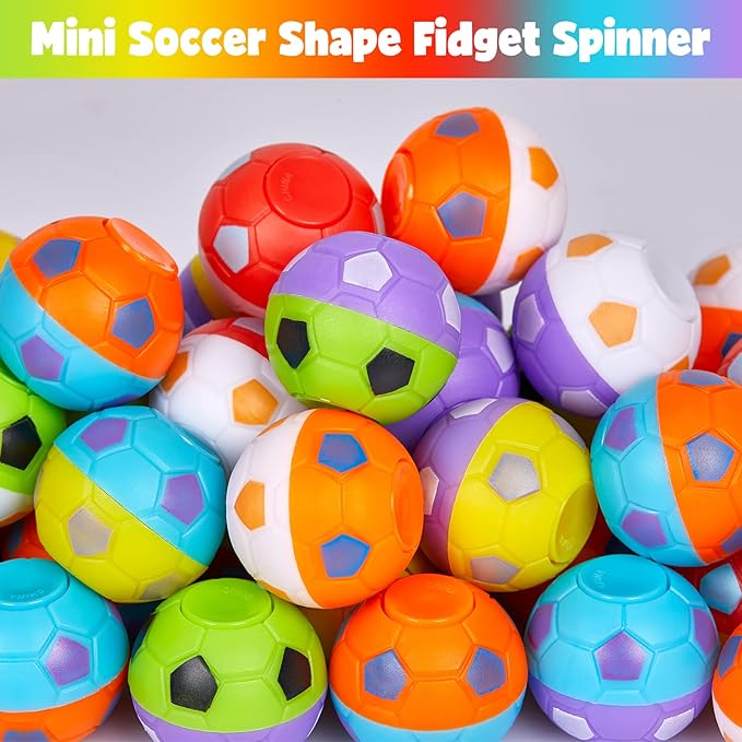 24 Pack Party Favors for Kids 8-12 4-8 Mini Soccer Ball Fidget Spinners Bulk, Valentines Day Gifts for Kids Classroom Goodie Bag Stuffers, Soccer Fidget Toys for Kids Classroom Prize Birthday Gifts